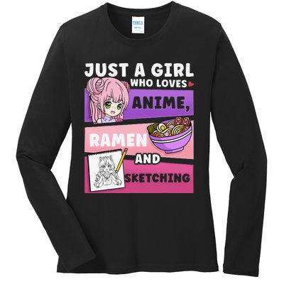 Anime Just a Who Loves Anime Ra and Sketching Ladies Long Sleeve Shirt