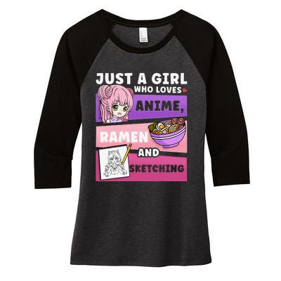 Anime Just a Who Loves Anime Ra and Sketching Women's Tri-Blend 3/4-Sleeve Raglan Shirt