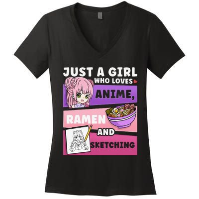 Anime Just a Who Loves Anime Ra and Sketching Women's V-Neck T-Shirt