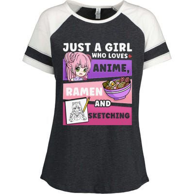 Anime Just a Who Loves Anime Ra and Sketching Enza Ladies Jersey Colorblock Tee