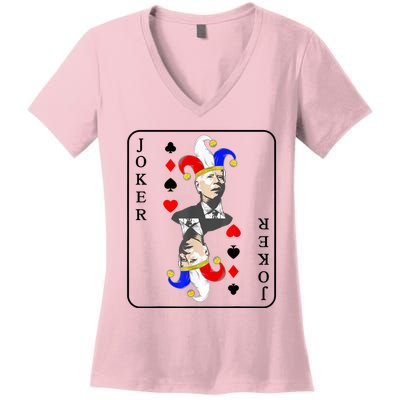 Anti Joe Biden Funny Biden Joker Playing Card Women's V-Neck T-Shirt