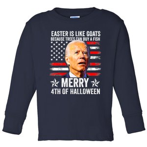 Anti Joe Biden Merry 4th Of Halloween 4th Of July Toddler Long Sleeve Shirt