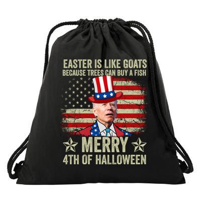 Anti Joe Biden Merry 4th Of Halloween 4th Of July Drawstring Bag