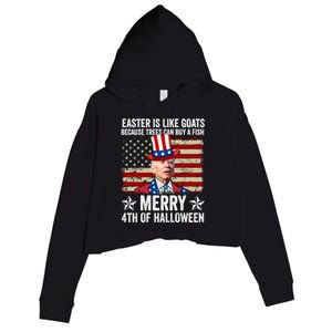 Anti Joe Biden Merry 4th Of Halloween 4th Of July Crop Fleece Hoodie