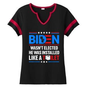 Anti Joe Biden Wasnt Elected He Was Installed Like A Toilet Ladies Halftime Notch Neck Tee