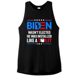 Anti Joe Biden Wasnt Elected He Was Installed Like A Toilet Ladies PosiCharge Tri-Blend Wicking Tank