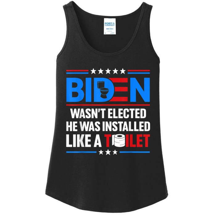 Anti Joe Biden Wasnt Elected He Was Installed Like A Toilet Ladies Essential Tank