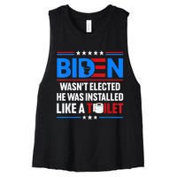 Anti Joe Biden Wasnt Elected He Was Installed Like A Toilet Women's Racerback Cropped Tank