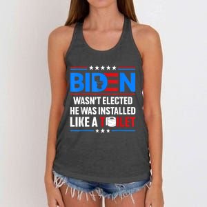 Anti Joe Biden Wasnt Elected He Was Installed Like A Toilet Women's Knotted Racerback Tank