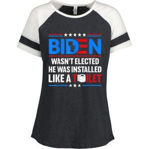 Anti Joe Biden Wasnt Elected He Was Installed Like A Toilet Enza Ladies Jersey Colorblock Tee