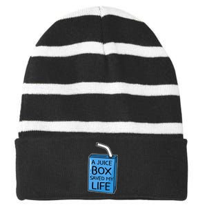 A Juice Box Saved My Life Diabetes Awareness Blue Ribbon DM Striped Beanie with Solid Band