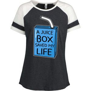 A Juice Box Saved My Life Diabetes Awareness Blue Ribbon DM Enza Ladies Jersey Colorblock Tee