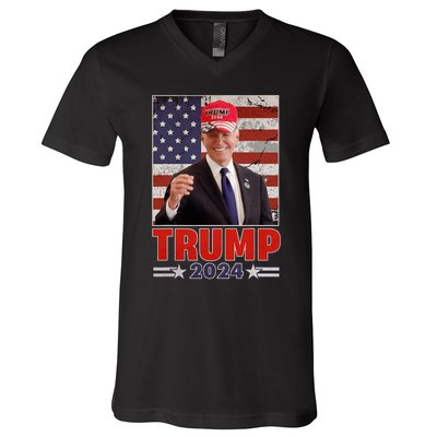 Anti Joe Biden Funny Conservative Donald Trump 2024 V-Neck T-Shirt