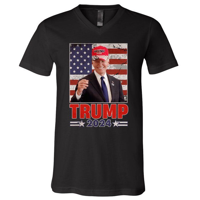 Anti Joe Biden Funny Conservative Donald Trump 2024 V-Neck T-Shirt