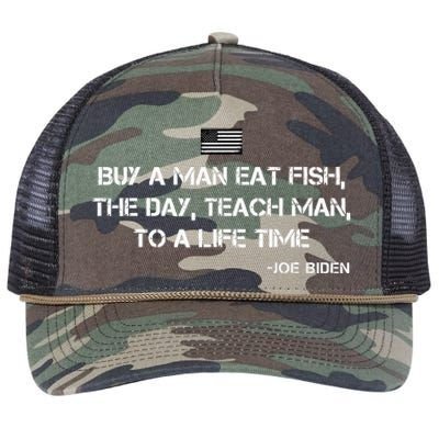 Anti Joe Biden Quote Buy A Man Eat Fish Retro Rope Trucker Hat Cap