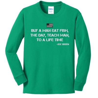 Anti Joe Biden Quote Buy A Man Eat Fish Kids Long Sleeve Shirt