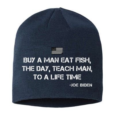 Anti Joe Biden Quote Buy A Man Eat Fish Sustainable Beanie