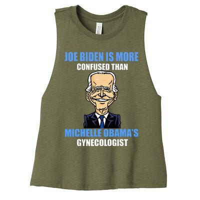 Anti Joe Biden Is More Confused Than ObamaS Gynecologist Women's Racerback Cropped Tank