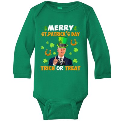 Anti Joe Biden St Patricks Day Funny Happy 4th Of July Baby Long Sleeve Bodysuit