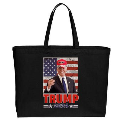 Anti Joe Biden Funny Conservative Donald Trump 2024 Cotton Canvas Jumbo Tote