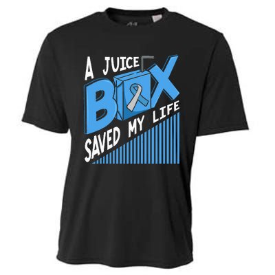 A Juice Box Saved My Life Diabetes DM Blue Awareness Ribbon Cooling Performance Crew T-Shirt