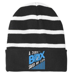 A Juice Box Saved My Life Diabetes DM Blue Awareness Ribbon Striped Beanie with Solid Band