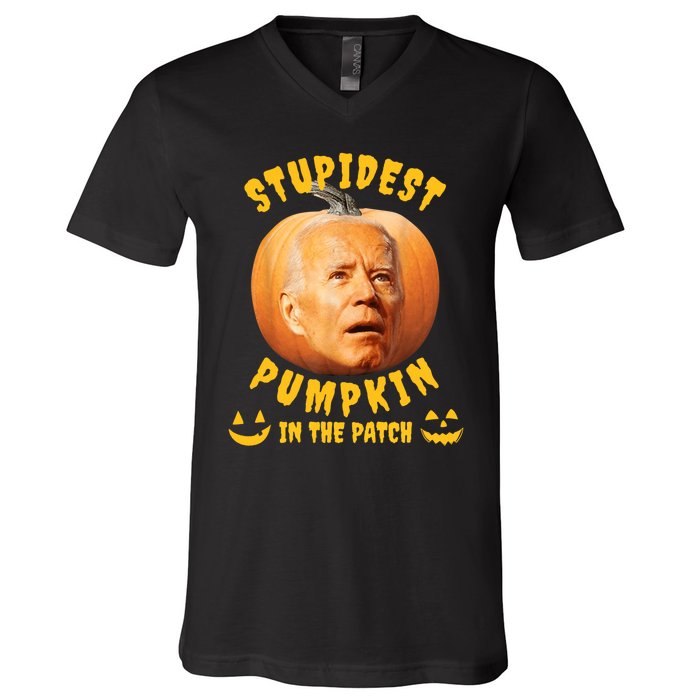 Anti Joe Biden Stupidest Pumpkin In The Patch Halloween V-Neck T-Shirt