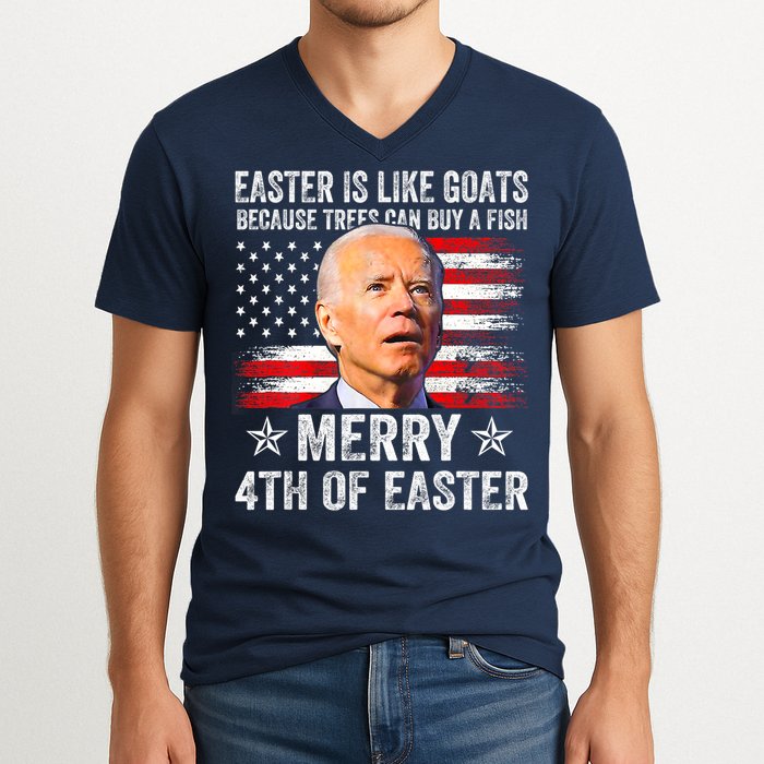 Anti Joe Biden Merry 4th Of Easter 4th Of July V-Neck T-Shirt