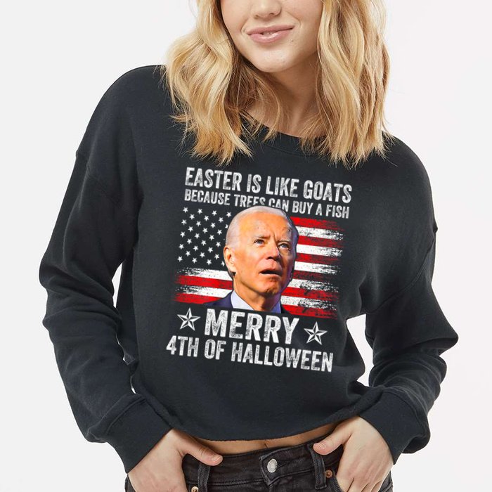 Anti Joe Biden Merry 4th Of Halloween 4th Of July Cropped Pullover Crew