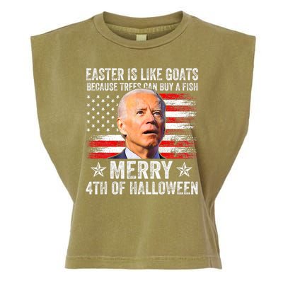 Anti Joe Biden Merry 4th Of Halloween 4th Of July Garment-Dyed Women's Muscle Tee