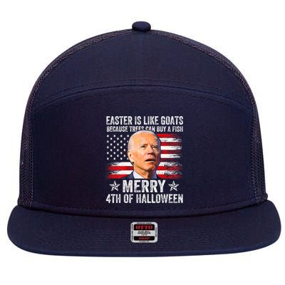 Anti Joe Biden Merry 4th Of Halloween 4th Of July 7 Panel Mesh Trucker Snapback Hat