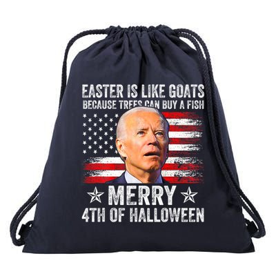 Anti Joe Biden Merry 4th Of Halloween 4th Of July Drawstring Bag