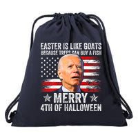 Anti Joe Biden Merry 4th Of Halloween 4th Of July Drawstring Bag