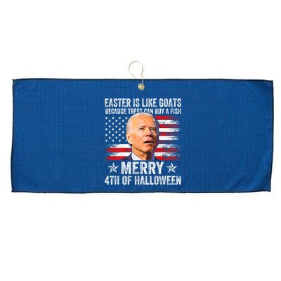 Anti Joe Biden Merry 4th Of Halloween 4th Of July Large Microfiber Waffle Golf Towel