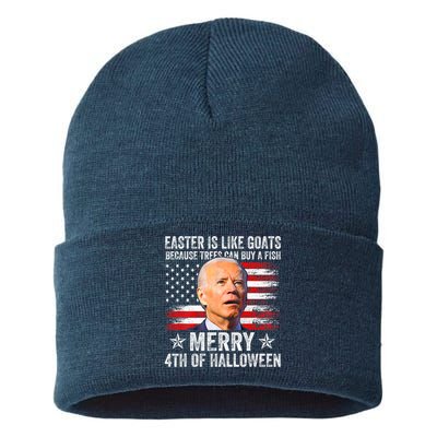 Anti Joe Biden Merry 4th Of Halloween 4th Of July Sustainable Knit Beanie