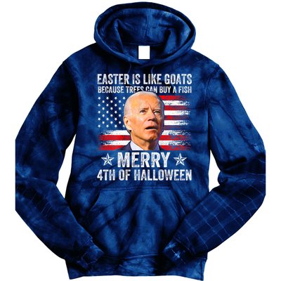 Anti Joe Biden Merry 4th Of Halloween 4th Of July Tie Dye Hoodie