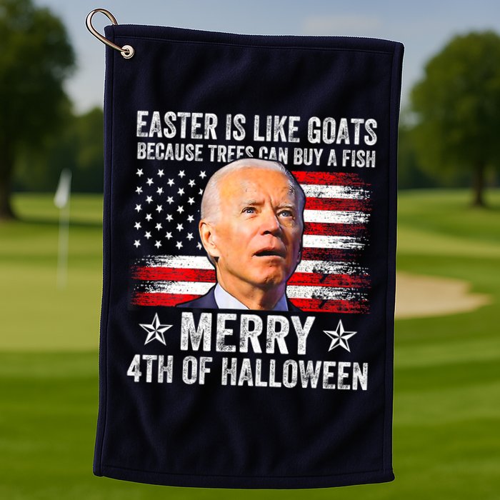 Anti Joe Biden Merry 4th Of Halloween 4th Of July Golf Towel