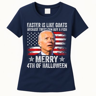 Anti Joe Biden Merry 4th Of Halloween 4th Of July Womens T-Shirt