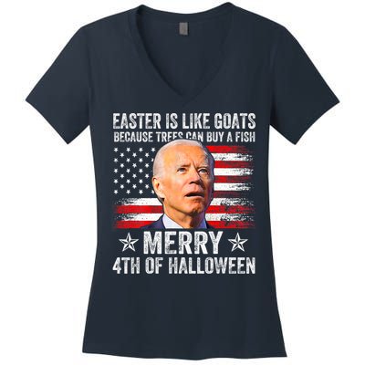 Anti Joe Biden Merry 4th Of Halloween 4th Of July Women's V-Neck T-Shirt