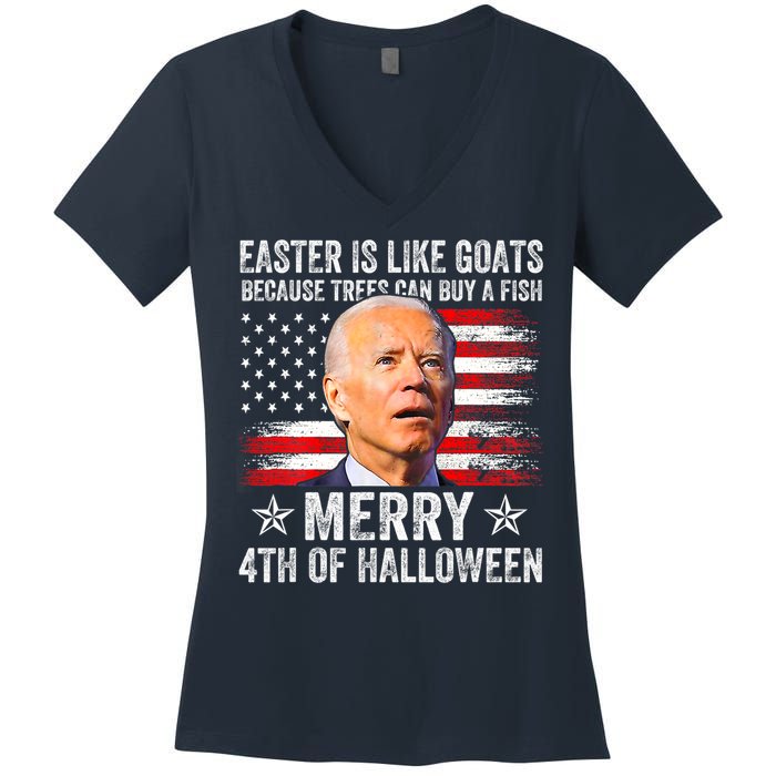 Anti Joe Biden Merry 4th Of Halloween 4th Of July Women's V-Neck T-Shirt