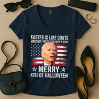 Anti Joe Biden Merry 4th Of Halloween 4th Of July Women's V-Neck T-Shirt