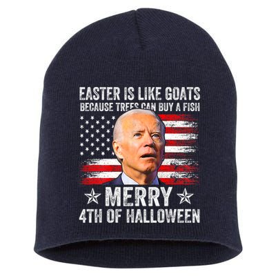 Anti Joe Biden Merry 4th Of Halloween 4th Of July Short Acrylic Beanie