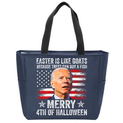 Anti Joe Biden Merry 4th Of Halloween 4th Of July Zip Tote Bag