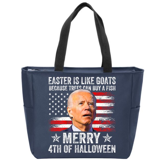 Anti Joe Biden Merry 4th Of Halloween 4th Of July Zip Tote Bag