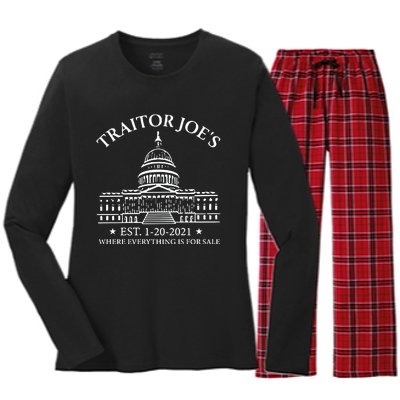 Anti Joe Biden Traitor Biden Women's Long Sleeve Flannel Pajama Set 