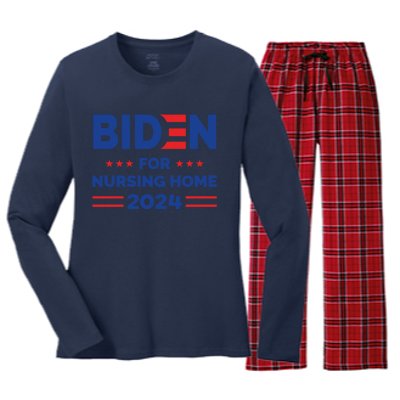 Anti Joe Biden For Nursing Home 2024 Let's Finish The Job Women's Long Sleeve Flannel Pajama Set 