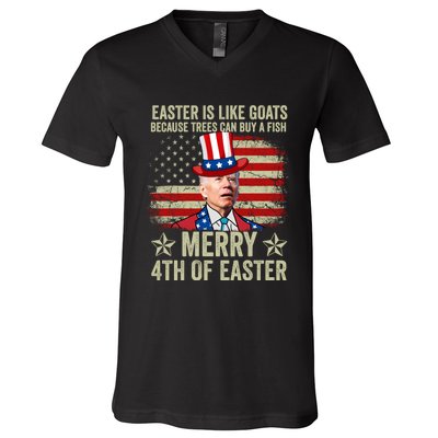 Anti Joe Biden Merry 4th Of Easter 4th Of July V-Neck T-Shirt