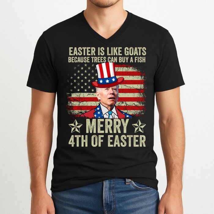 Anti Joe Biden Merry 4th Of Easter 4th Of July V-Neck T-Shirt