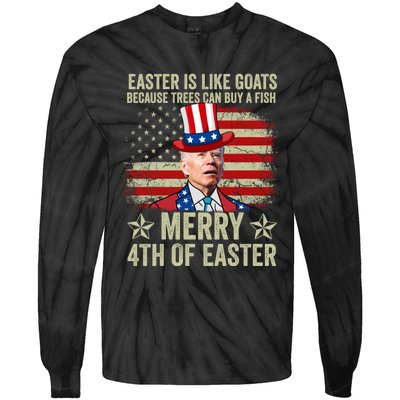 Anti Joe Biden Merry 4th Of Easter 4th Of July Tie-Dye Long Sleeve Shirt