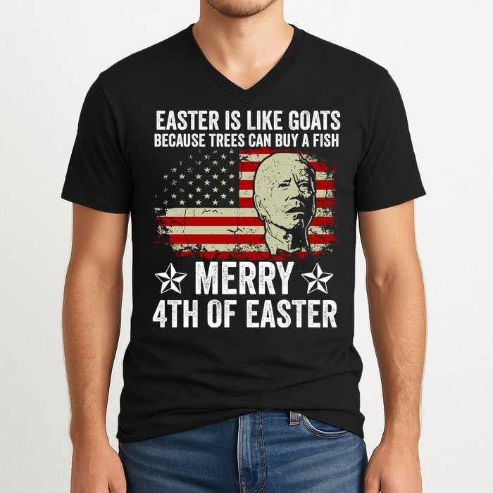 Anti Joe Biden Merry 4th Of Easter 4th Of July V-Neck T-Shirt